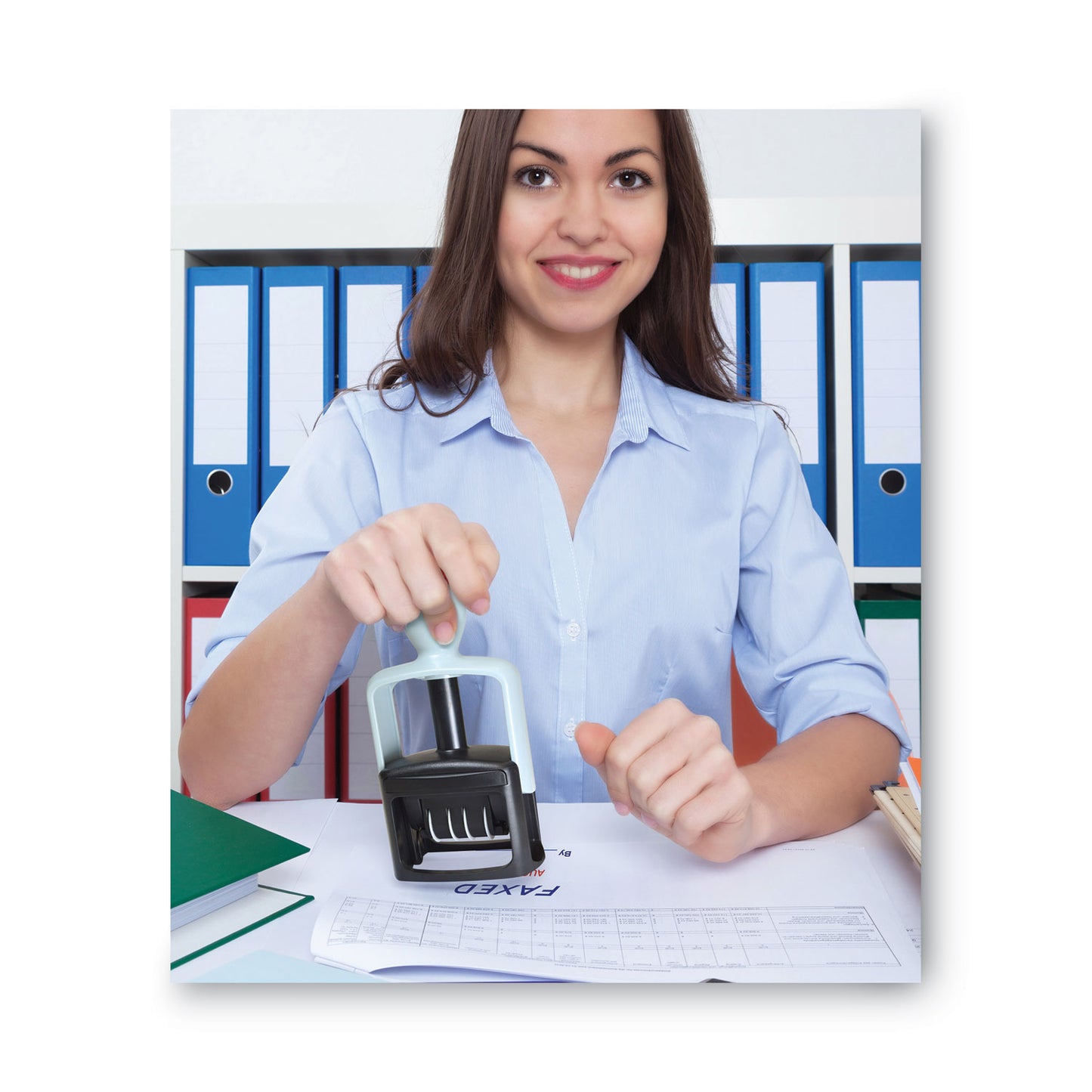 2000 PLUS Model S 360 Two-Color Message Dater, 1.75 x 1, "Faxed," Self-Inking, Blue/Red (011032)