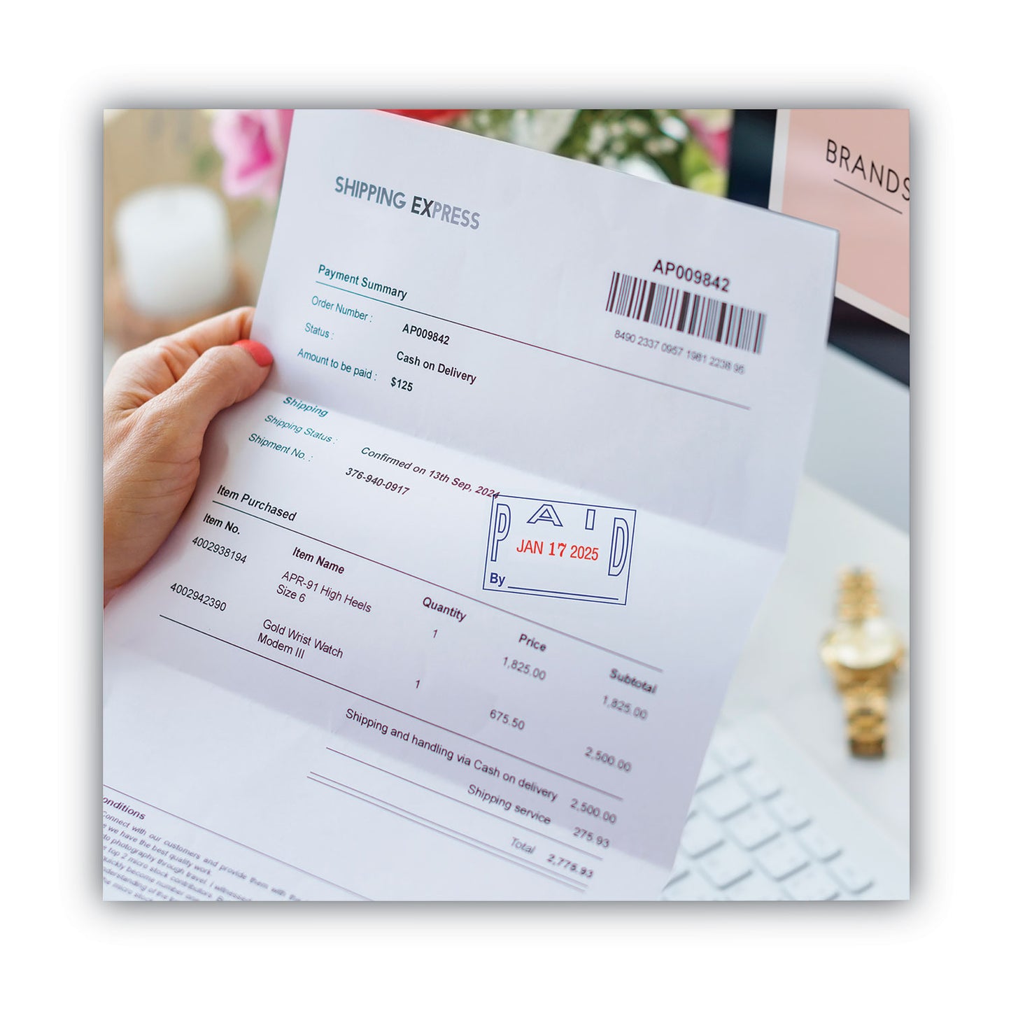 2000 PLUS Model S 360 Two-Color Message Dater, 1.75 x 1, "Paid," Self-Inking, Blue/Red (011033)