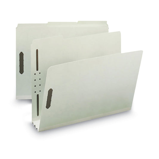 Smead Recycled Pressboard Fastener Folders, 3" Expansion, 2 Fasteners, Letter Size, Gray-Green Exterior, 25/Box (15005)