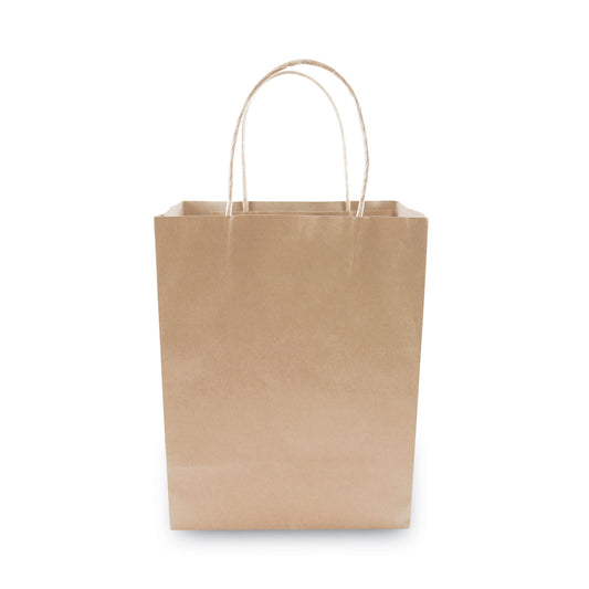 COSCO Premium Shopping Bag, Natural Twisted-Paper Handles, 8" x 4" x 10.25", Brown, 50/Box (098375)