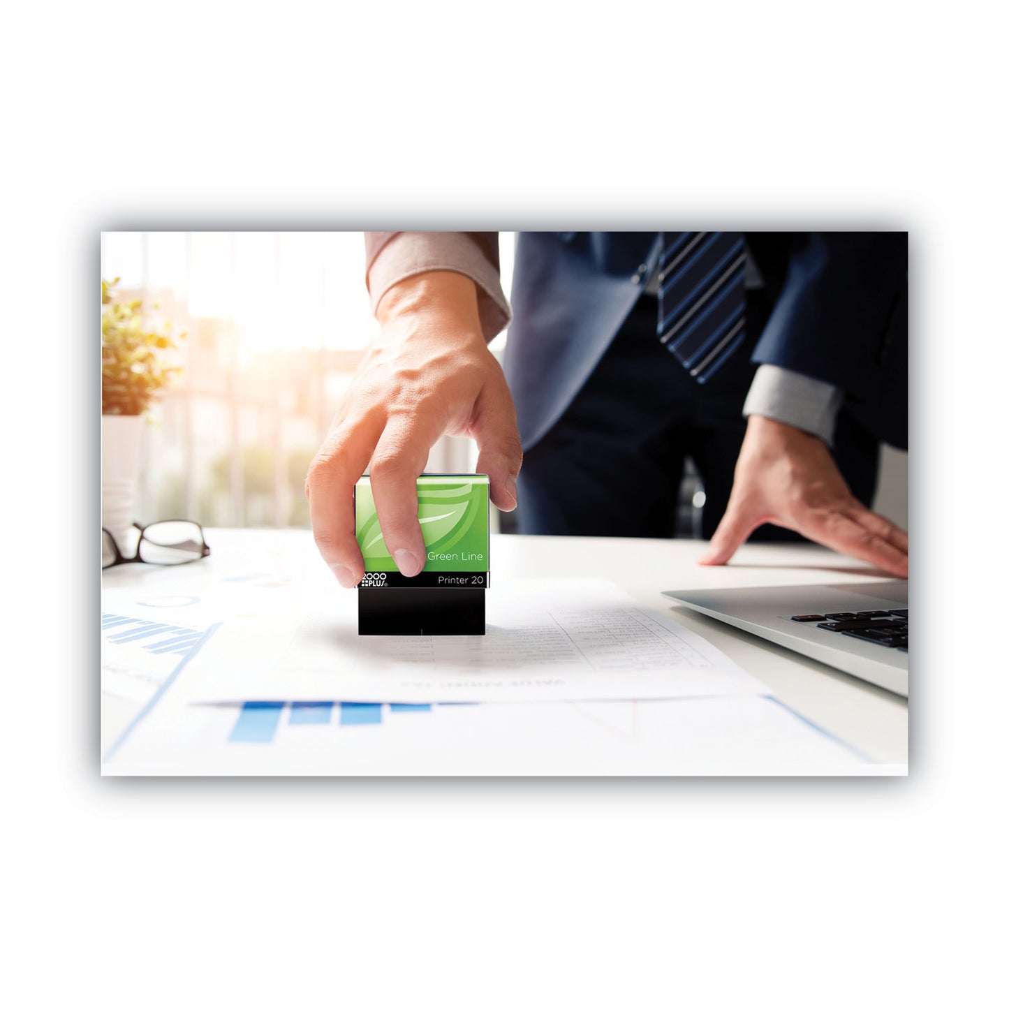 2000 PLUS Green Line Message Stamp, Copy, 1.5 x 0.56, Blue (098367)