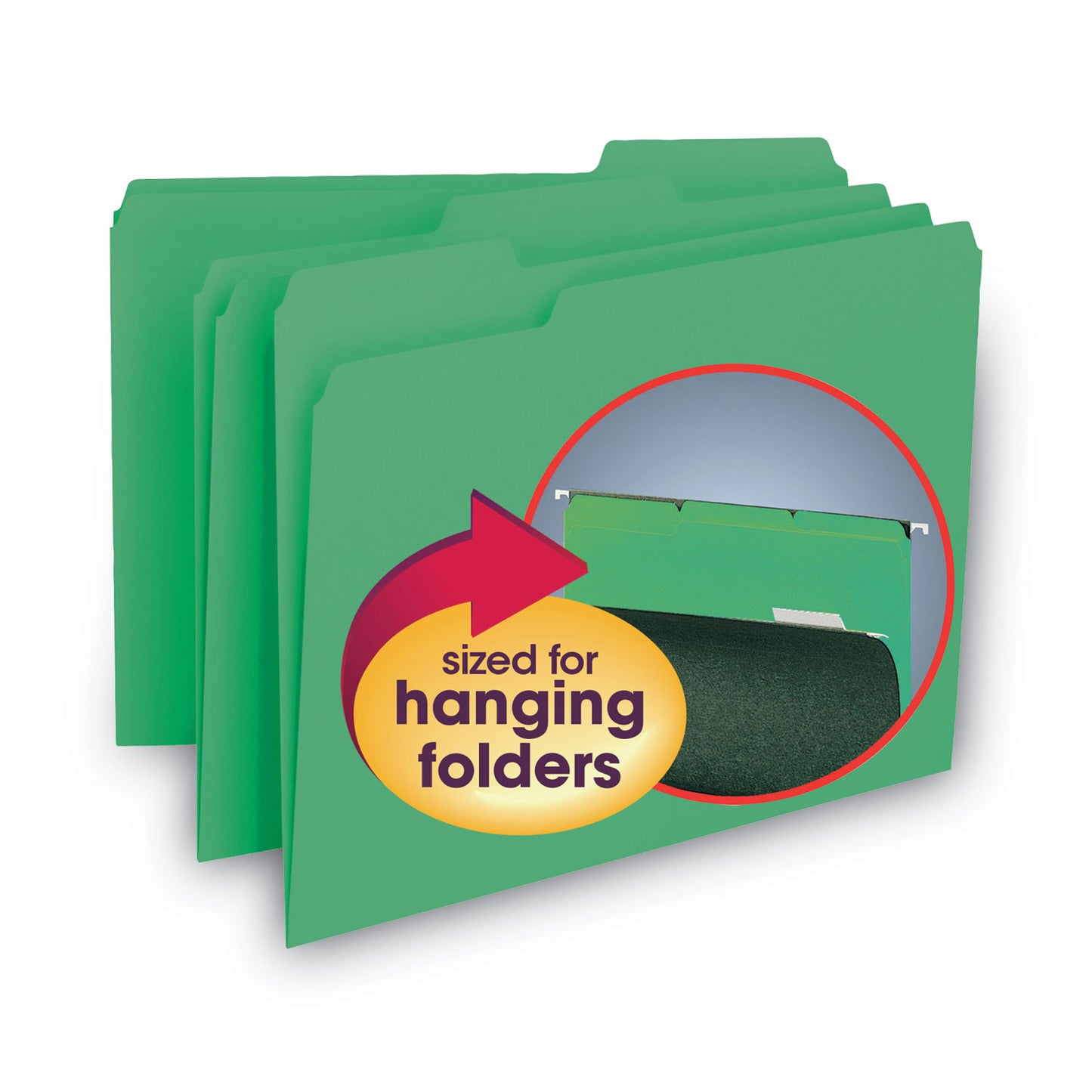 Smead Interior File Folders, 1/3-Cut Tabs: Assorted, Letter Size, 0.75" Expansion, Green, 100/Box (10247)