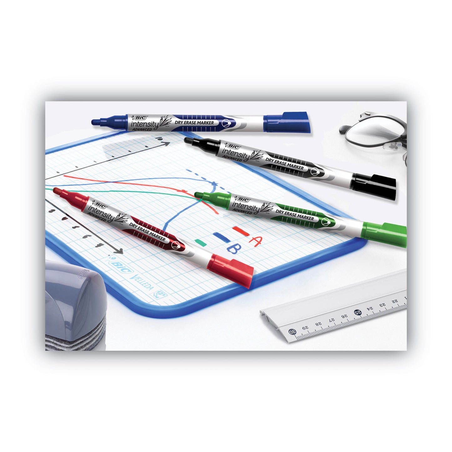 BIC Intensity Advanced Dry Erase Marker, Pocket-Style, Medium Bullet Tip, Assorted Colors, Dozen (GELIPP121AST)