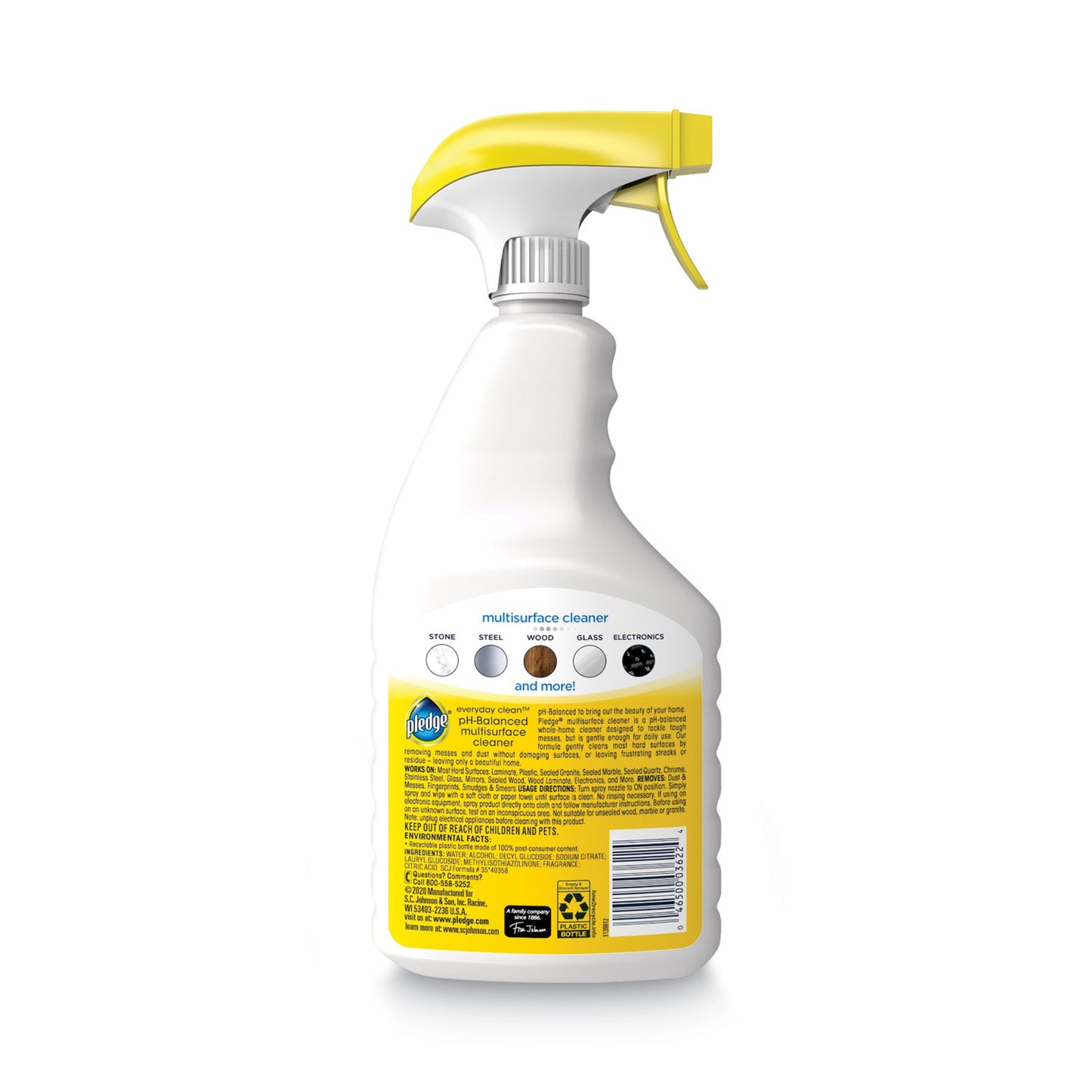 Pledge pH-Balanced Everyday Clean Multisurface Cleaner, Clean Citrus Scent, 25 oz Trigger Spray Bottle, 6/Carton (336283)