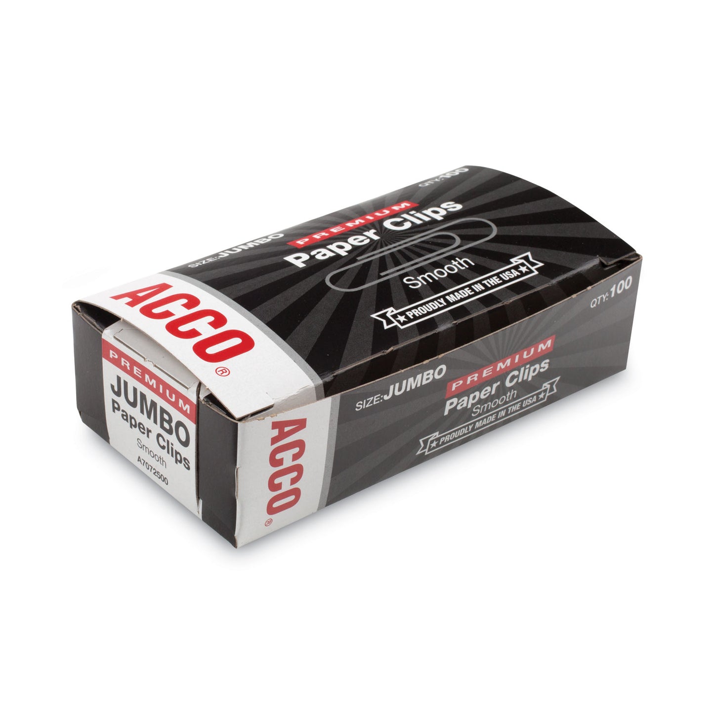 Acco Premium Heavy-Gauge Wire Paper Clips, Jumbo, Smooth, Silver, 100 Clips/Box, 10 Boxes/Pack (72500)