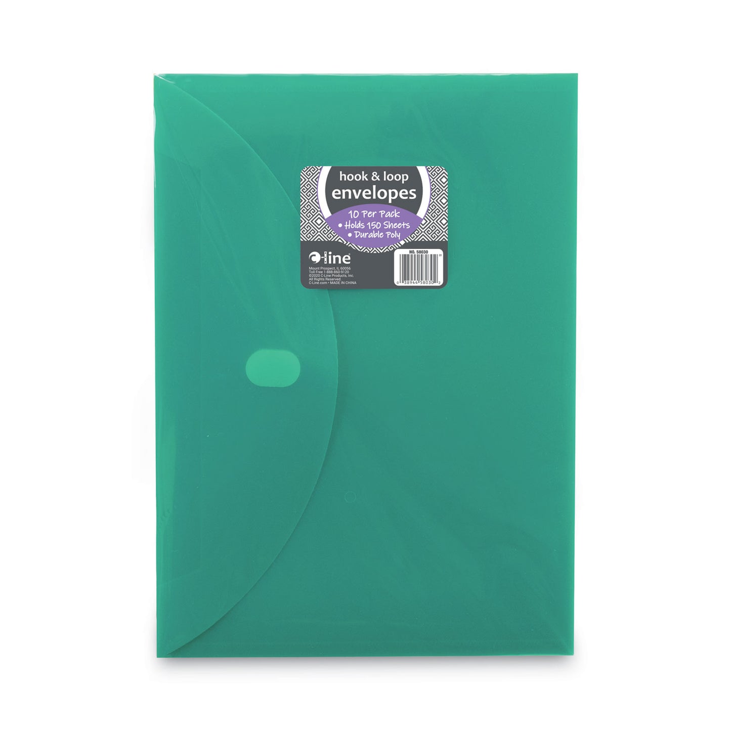 C-Line Reusable Poly Envelope, Hook/Loop Closure, 8.5 x 11, Assorted Colors, 10/Pack (58030)