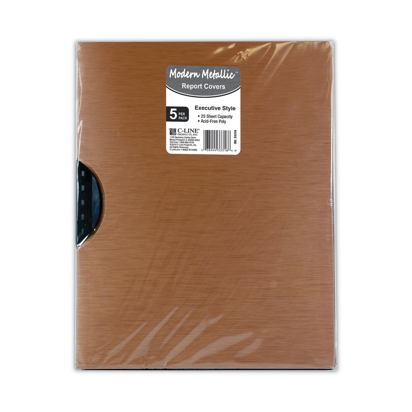 C-Line Modern Metallic Executive Style Report Cover, Swing Clip, 8.5 x 11, Bronze/Bronze, 5/Pack (33316)