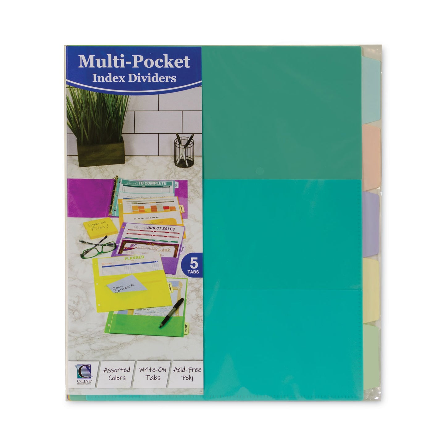 C-Line Index Dividers with Multi-Pockets, 5-Tab, 11.5 x 10, Assorted, 1 Set (07650)