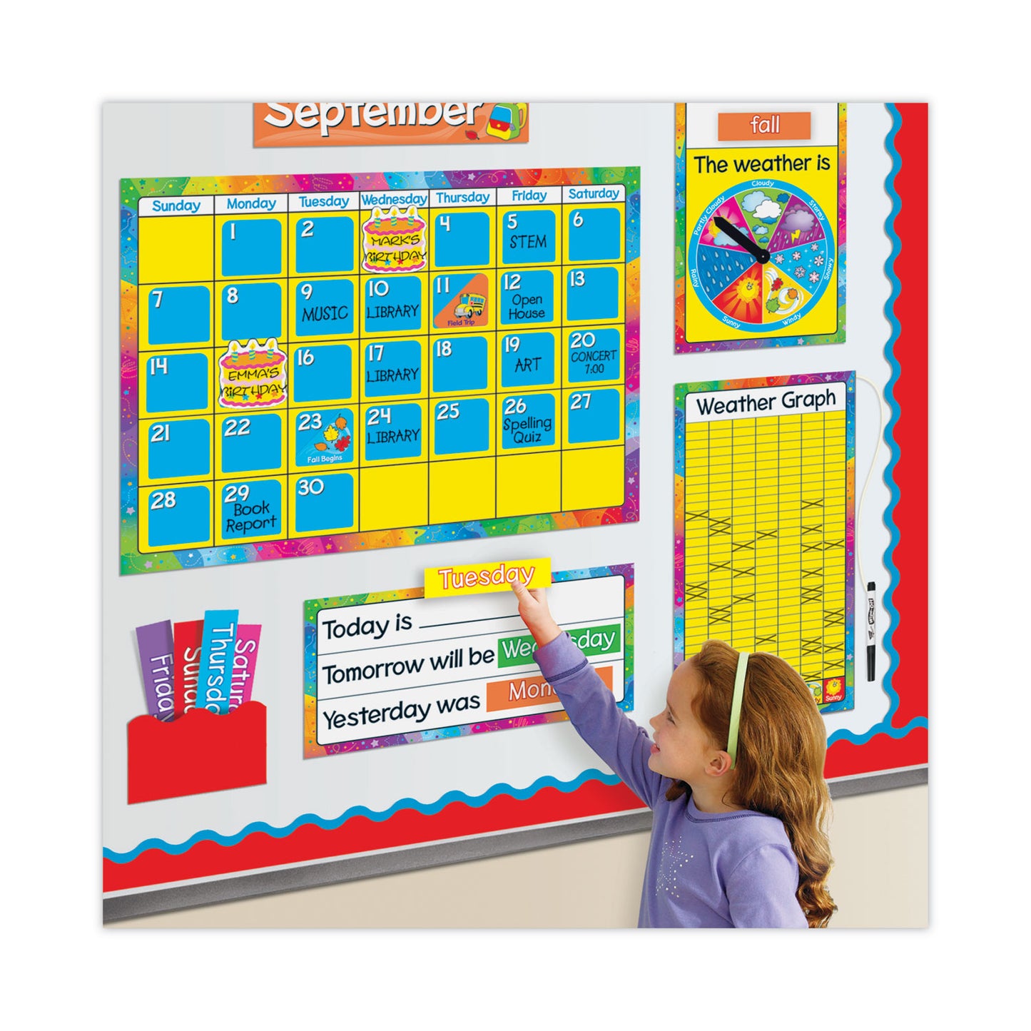 TREND Year Around Calendar Bulletin Board Set, 12-Month Calendar, 22" x 17", Assorted Colors, 106/Set (T8096)