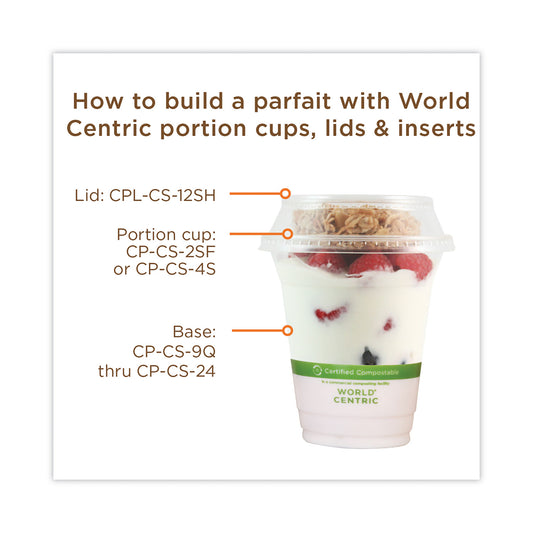 World Centric PLA Clear Cold Cup Lids, Dome Lid, Fits 2 oz Portion Cup and 9 oz to 24 oz Cups, 1,000/Carton (CPLCS12SH)