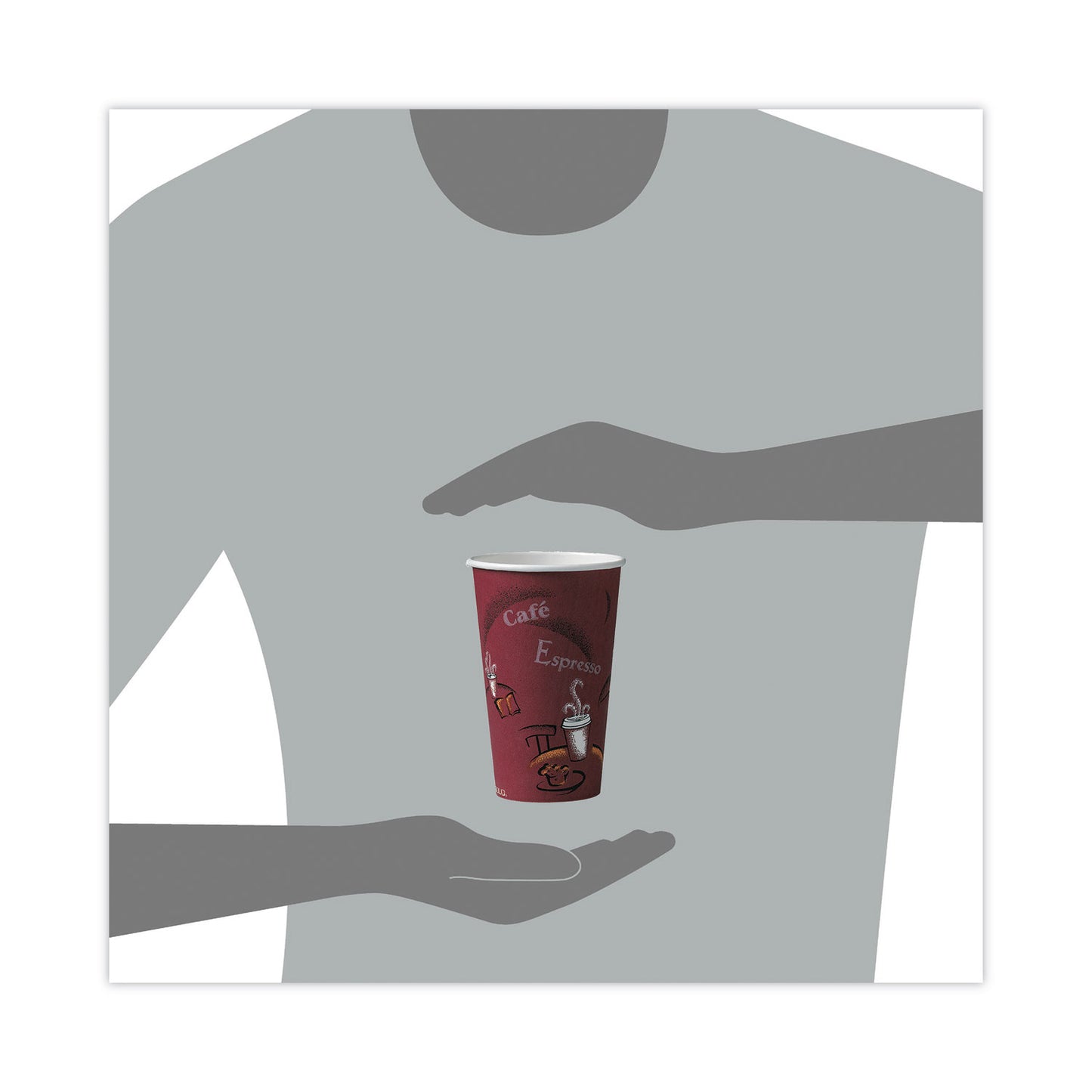 SOLO Paper Hot Drink Cups in Bistro Design, 16 oz, Maroon, 300/Carton (OF16BI0041)