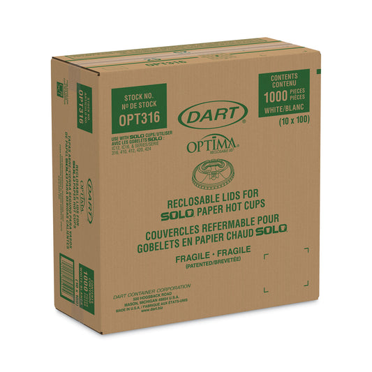 Dart Optima Reclosable Lids for Hot Paper Cups, Fits 10 oz to 24 oz Cups, White, 1,000/Carton (OPT316)