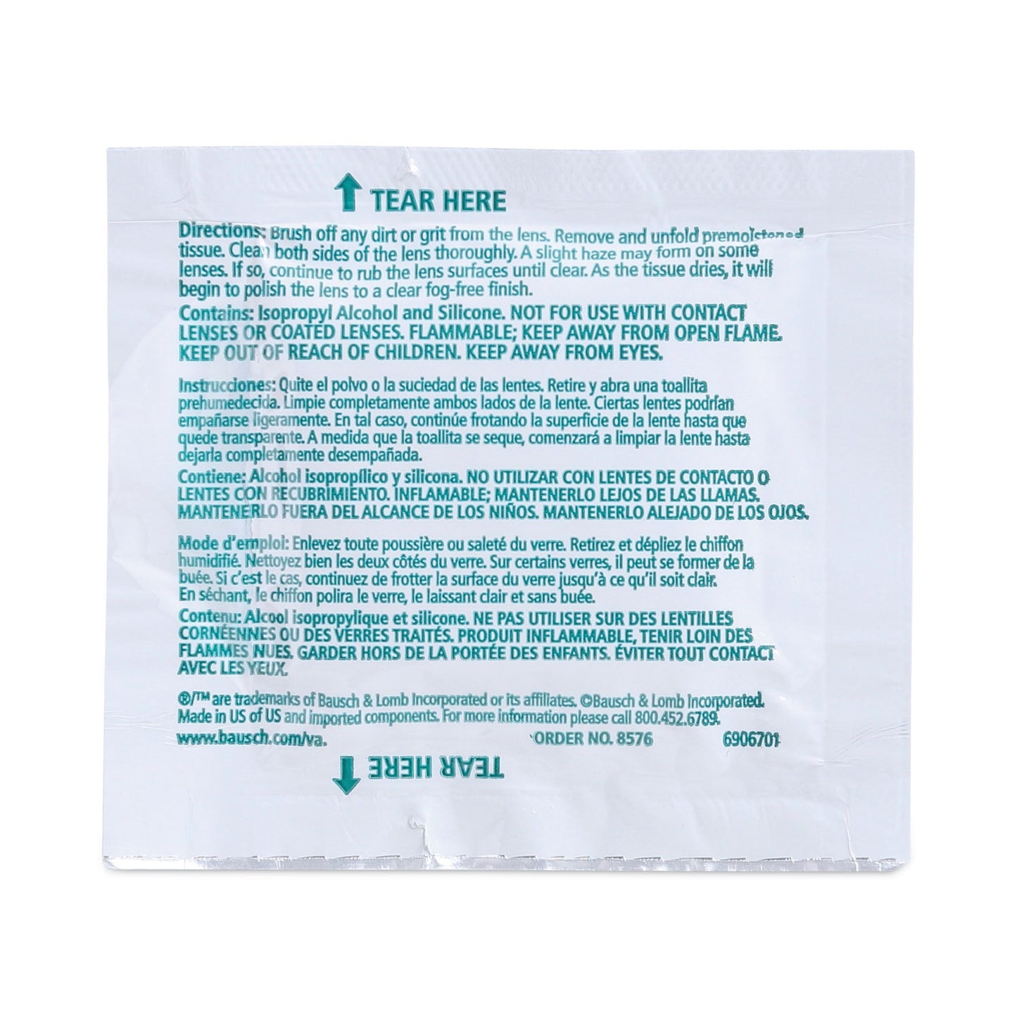 Lomb Sight Savers Pre-Moistened Anti-Fog Tissues with Silicone, 8 x 5, 100/Box (8576)
