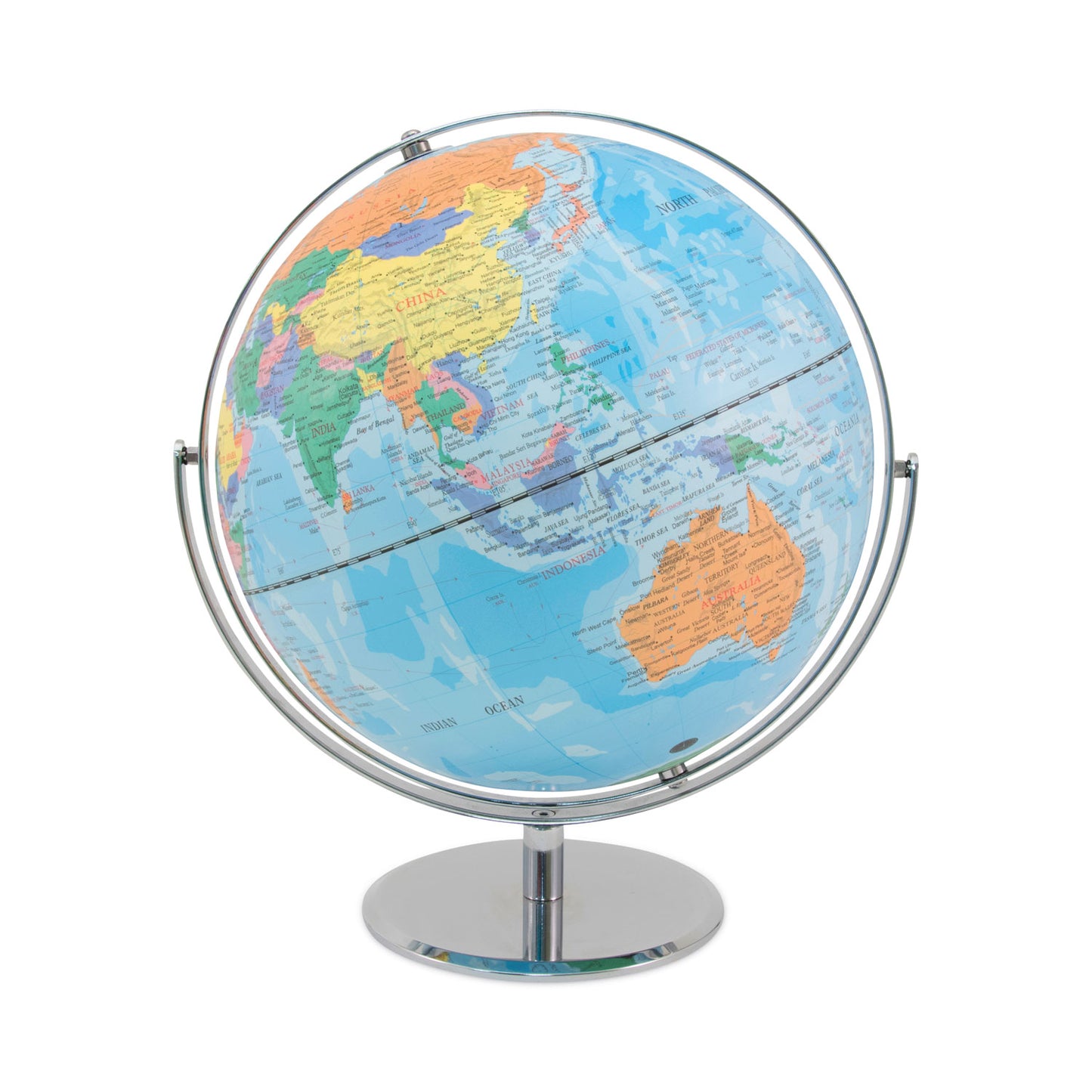 Advantus 12-Inch Globe with Blue Oceans, Silver-Toned Metal Desktop Base, Full-Meridian (30502)