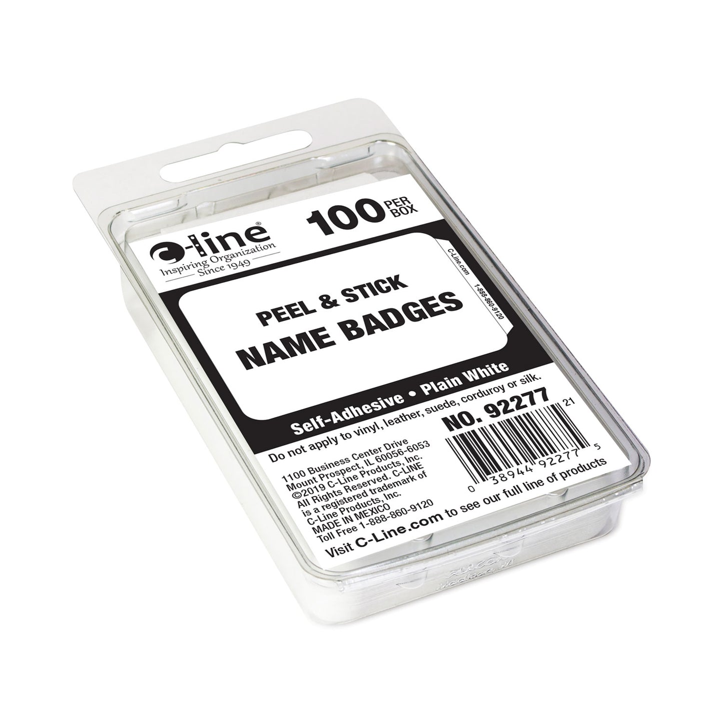 C-Line Self-Adhesive Name Badges, 3.5 x 2.25, White, 100/Box (92277)