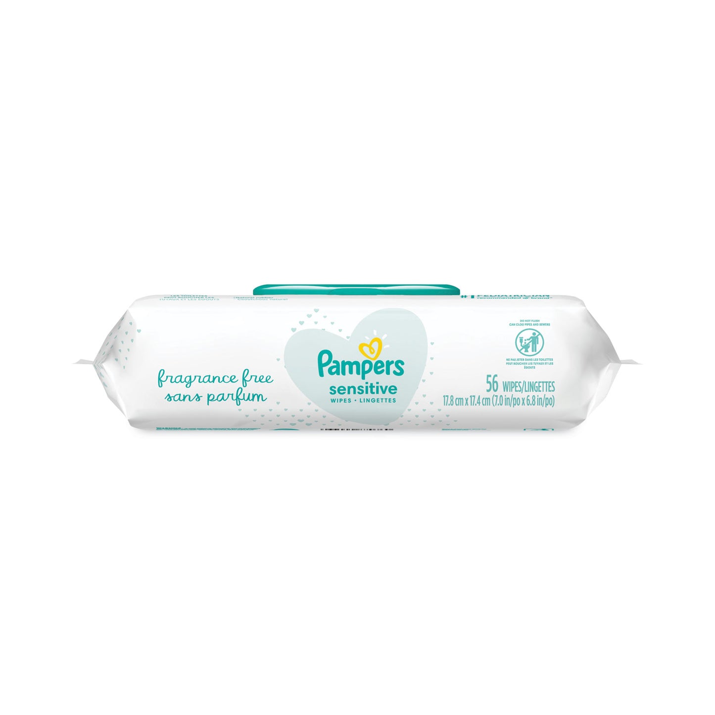 Pampers Sensitive Baby Wipes, 1-Ply, 6.8 x 7, Unscented, White, 56/Pack (87076EA)