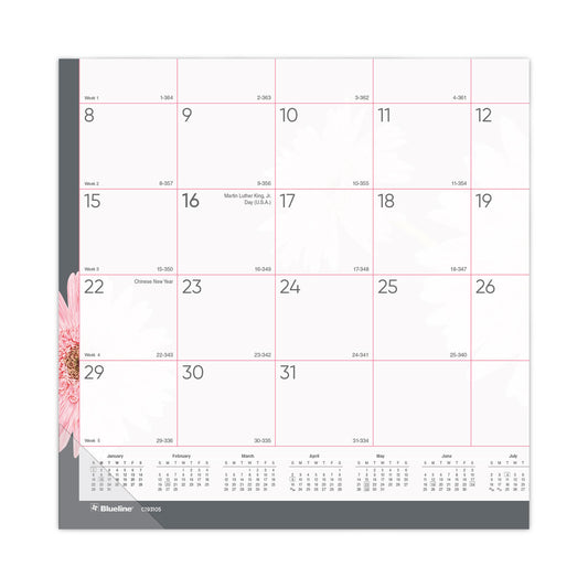 Brownline Monthly Desk Pad Calendar, Pink Daisy Artwork, 22 x 17, Pink/White Sheets, Black Binding, 12-Month (Jan to Dec): 2025 (C193105)