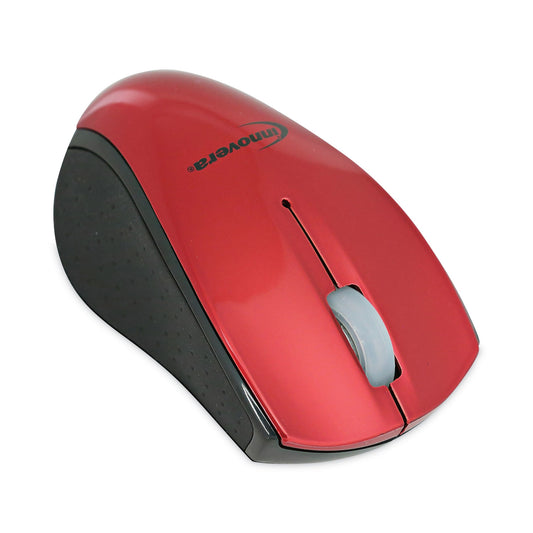 Innovera Mini Wireless Optical Mouse, 2.4 GHz Frequency/30 ft Wireless Range, Left/Right Hand Use, Red/Black (62204)
