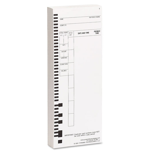 Time Clock Cards for Pyramid Technologies 4000, One Side, 3.5 x 8.5, 100/Pack (4410010)
