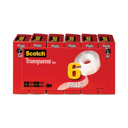 Scotch Transparent Tape, 1" Core, 0.75" x 83.33 ft, Transparent, 6/Pack (600K6)