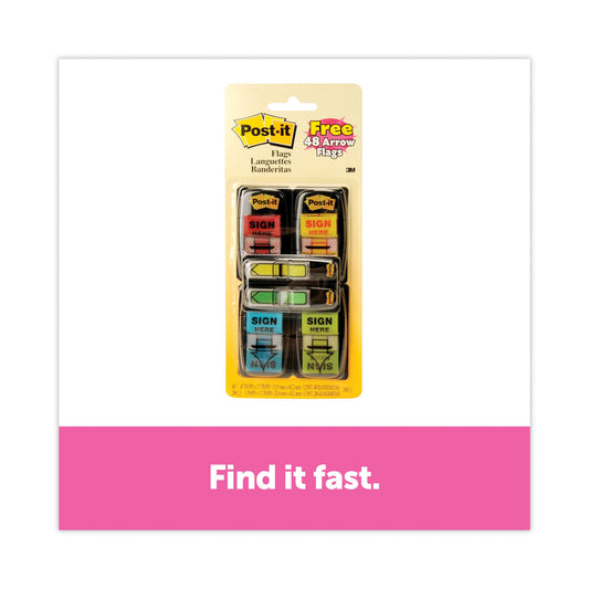 Post-it Arrow Message 1" Page Flags, 200 "Sign Here", 48 Arrow, Four Colors, 248/Pack (680SH4VA)