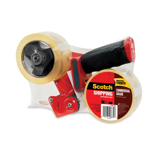 Scotch Packaging Tape Dispenser with Two Rolls of Tape, 3" Core, For Rolls Up to 0.75" x 60 yds, Red (37502ST)