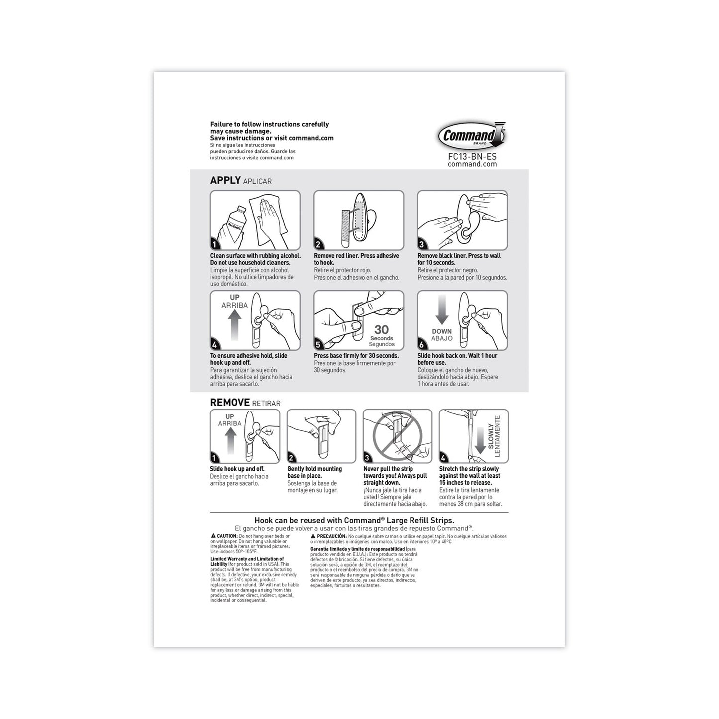 Command Adhesive Mount Metal Hook, Large, Brushed Nickel Finish, 5 lb Capacity, 1 Hook and 2 Strips/Pack (FC13BNES)
