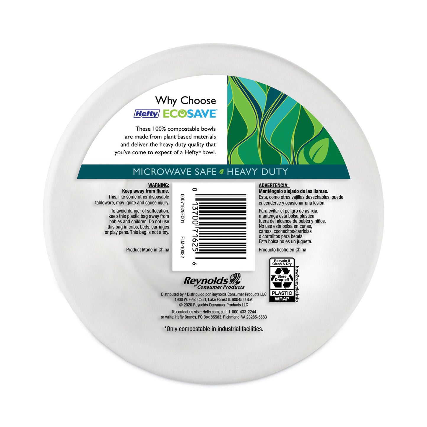 Hefty ECOSAVE Tableware, Plate, Bagasse, 6.75" dia, White, 30/Pack (D77300PK)
