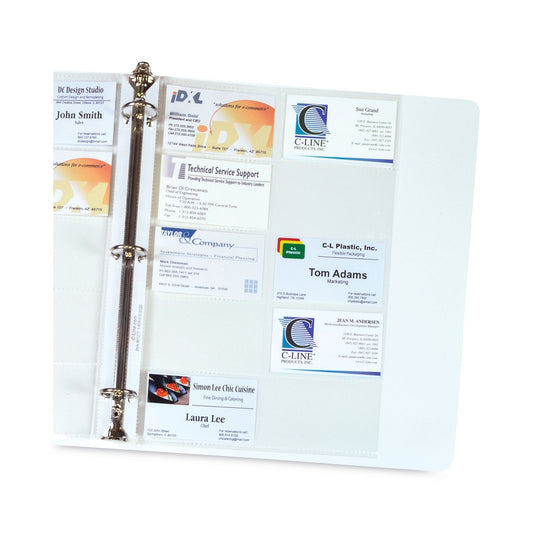 C-Line Business Card Binder Pages, For 2 x 3.5 Cards, Clear, 20 Cards/Sheet, 10 Sheets/Pack (61217)