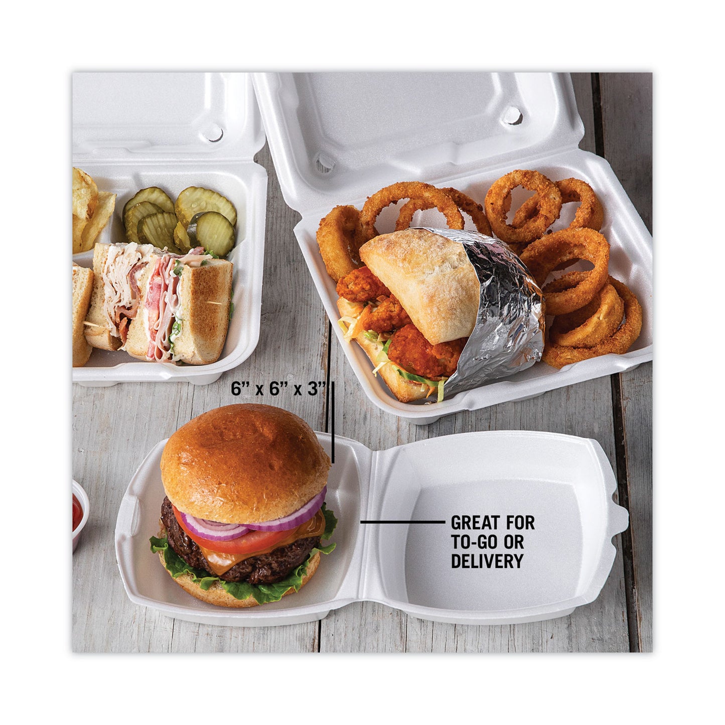 Pactiv Foam Hinged Lid Container, Single Tab Lock, 6.38 x 6.38 x 3, White, 500/Carton (YTH100800000)