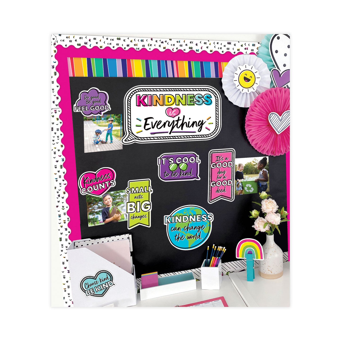 Carson-Dellosa Rolled Borders, Straight Border, Back to School: Rainbow, 2.25" x 65 ft, Multicolor (108475)