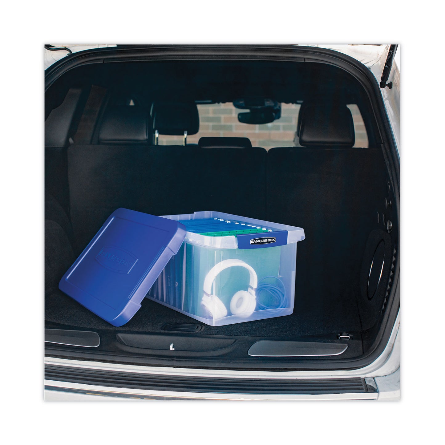 Bankers Box Latch Lid Storage Bin, 22.38" x 14.19" x 10.63", Clear/Blue (86101)