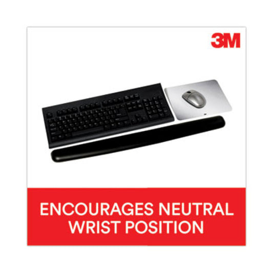 3M Antimicrobial Gel Thin Keyboard Wrist Rest, Extended Length, 25 x 2.5, Black (WR340LE)