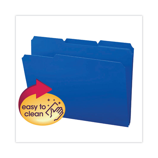 Smead Top Tab Poly Colored File Folders, 1/3-Cut Tabs: Assorted, Letter Size, 0.75" Expansion, Blue, 24/Box (10503)