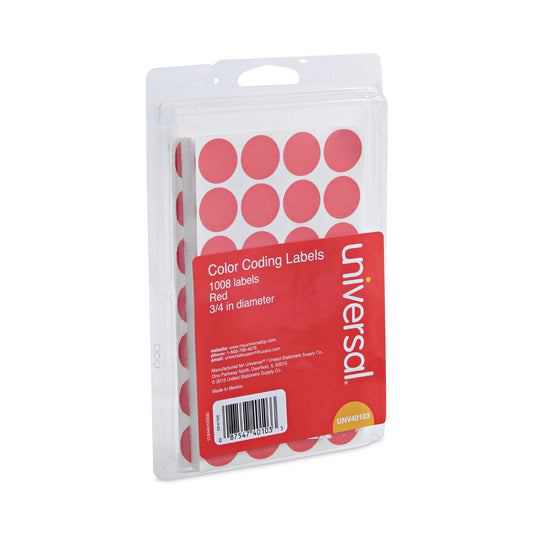 Universal Self-Adhesive Removable Color-Coding Labels, 0.75" dia, Red, 28/Sheet, 36 Sheets/Pack (40103)
