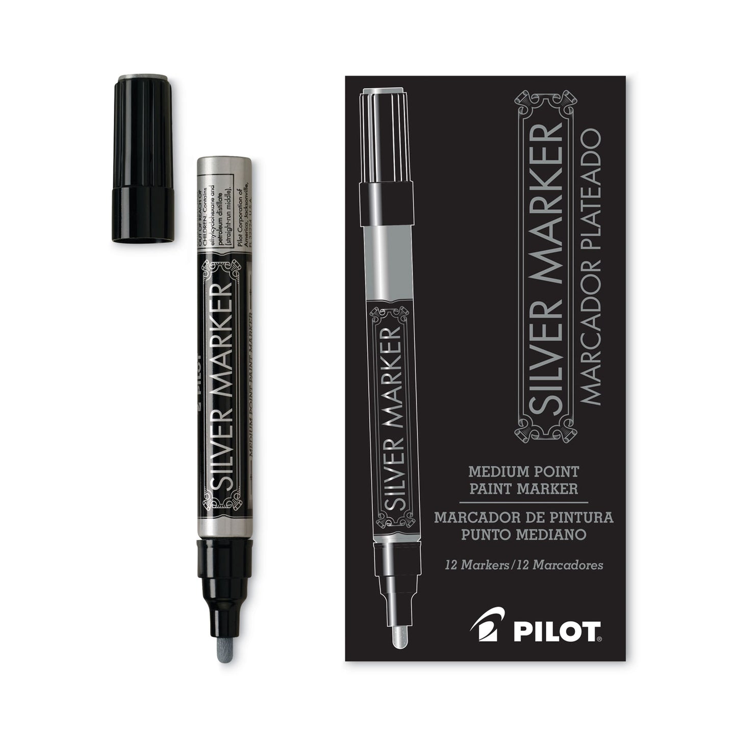 Pilot Creative Art and Crafts Marker, Medium Brush Tip, Silver (41800)