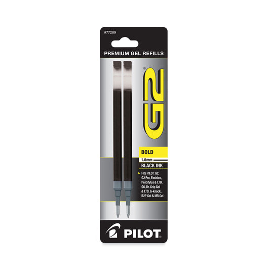 Refill for Pilot G2 Gel Ink Pens, Bold Conical Tip, Black Ink, 2/Pack (77289)