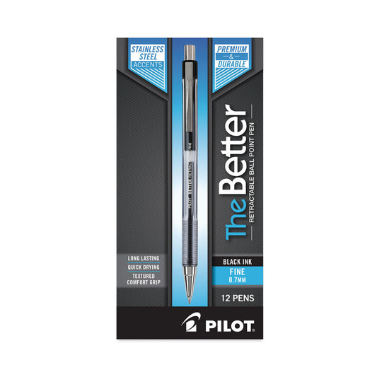 Pilot Better Ballpoint Pen, Retractable, Fine 0.7 mm, Black Ink, Smoke Barrel, Dozen (30000)