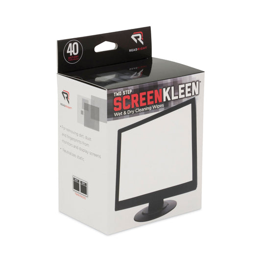 Read Right Two Step ScreenKleen Wet and Dry Cleaning Wipes, 5 x 5, Unscented, 40/Box (RR1305)