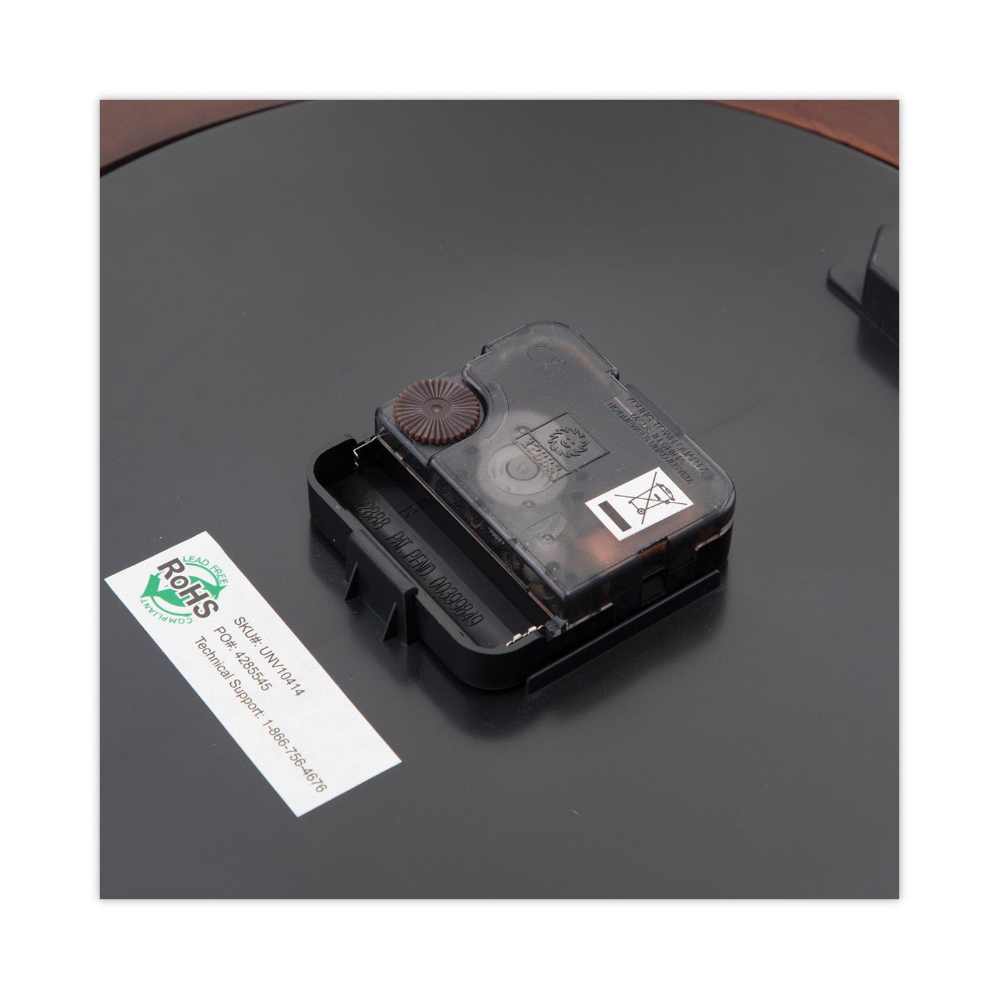 Universal Round Wood Wall Clock, 12.75" Overall Diameter, Cherry Case, 1 AA (sold separately) (10414)