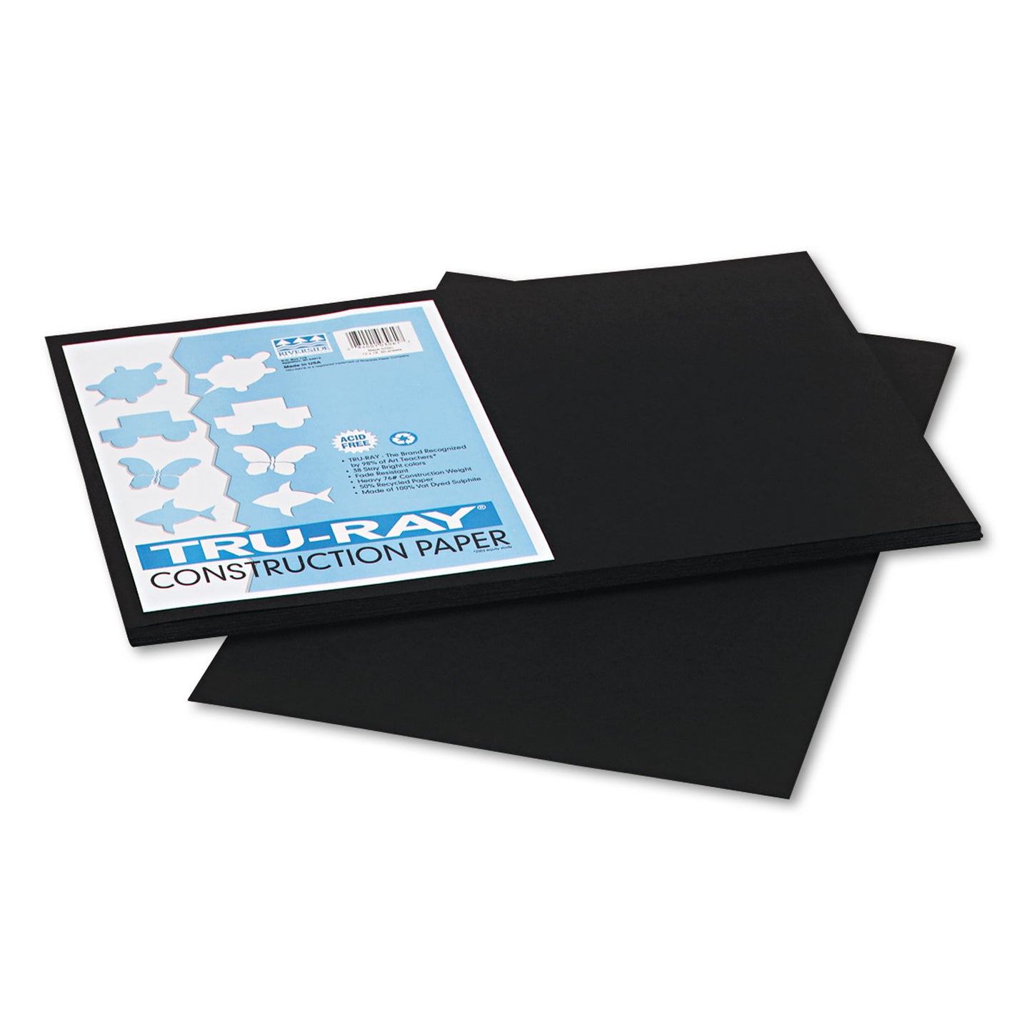 Pacon Tru-Ray Construction Paper, 76 lb Text Weight, 12 x 18, Black, 50/Pack (103061)