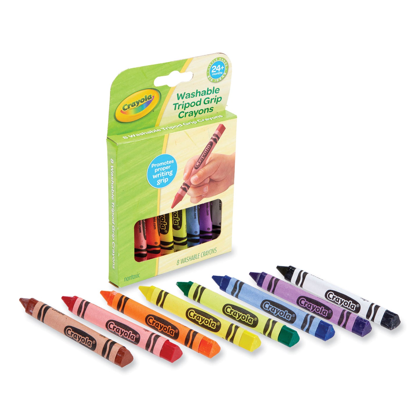 Crayola Washable Tripod Grip Crayons, Assorted Colors, 8/Pack (811460)