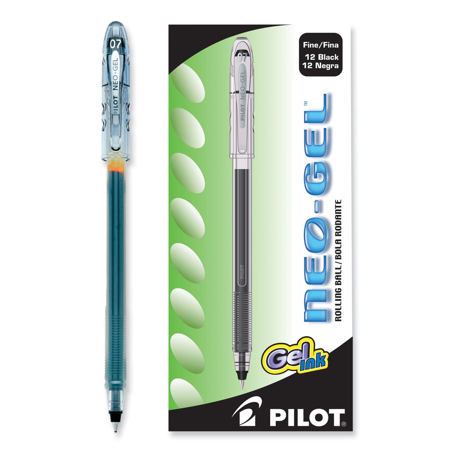 Pilot Neo-Gel Gel Pen, Stick, Fine 0.7 mm, Black Ink, Black Barrel, Dozen (14001)