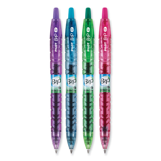 Pilot B2P Bottle-2-Pen Recycled Gel Pen, Retractable, Fine 0.7 mm, Assorted Ink and Barrel Colors, 4/Pack (36620)