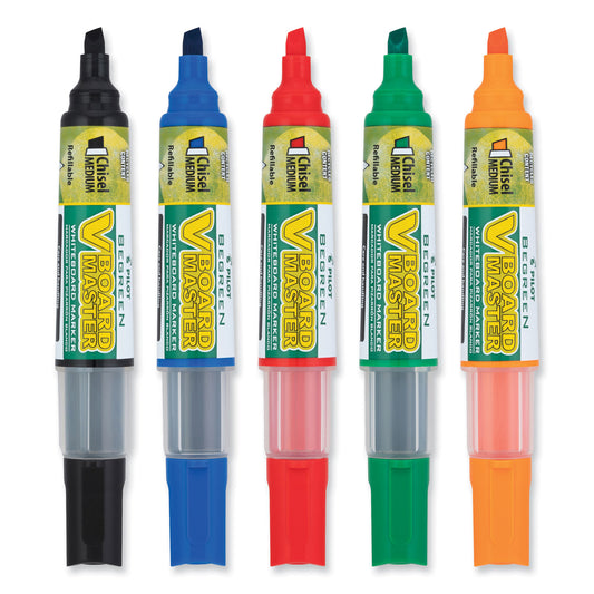 Pilot BeGreen V Board Master Dry Erase Marker, Medium Chisel Tip, Assorted Colors, 5/Pack (43917)