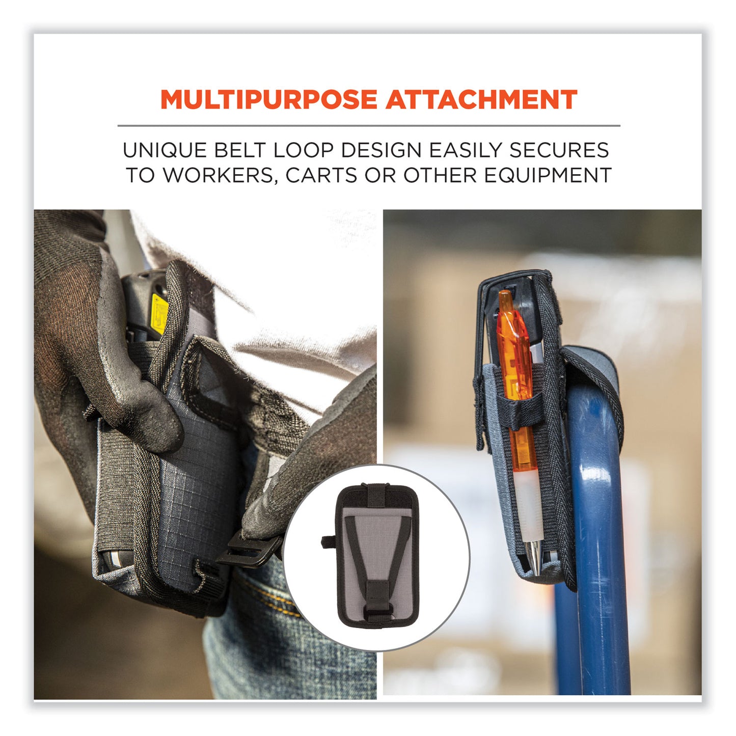 ergodyne Squids 5542 Phone Style Scanner Holster with Belt Loop, Large, 1 Compartment, 3.75 x 1.25 x 6.5, Polyester, Gray (19192)