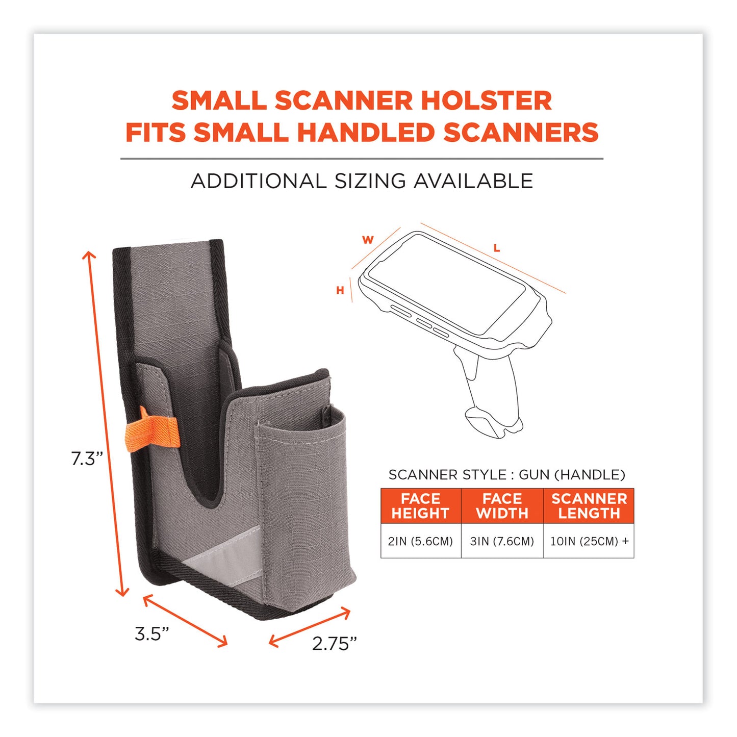 ergodyne Squids 5540 Handheld Barcode Scanner Holster with Belt Loop, Small, 2.75 x 3.5 x 7.3, Polyester, Gray (19180)