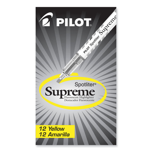 Pilot Spotliter Supreme Highlighter, Fluorescent Yellow Ink, Chisel Tip, Yellow/White Barrel, Dozen (16008)