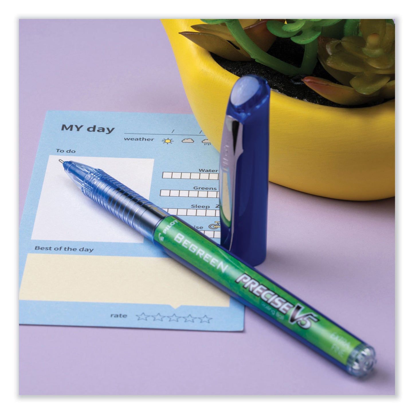 Pilot Precise V5 BeGreen Roller Ball Pen, Stick, Extra-Fine 0.5 mm, Blue Ink, Blue Barrel, Dozen (26301)
