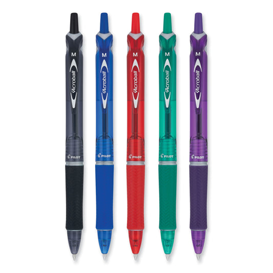 Pilot Acroball Colors Advanced Ink Hybrid Gel Pen, Retractable, Medium 1 mm, Assorted Ink and Barrel Colors, 5/Pack (31820)